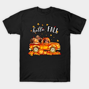 Halloween Hello Fall Dachshund- Dachshund In Car Pumpkin Happy Halloween T-Shirt